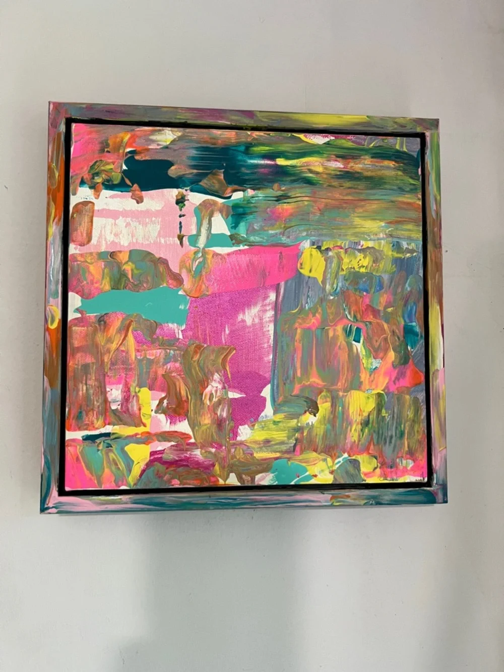 Abstract Canvas Wall Art - Pink Multicolor Modern Painting - Picture 1 of 6